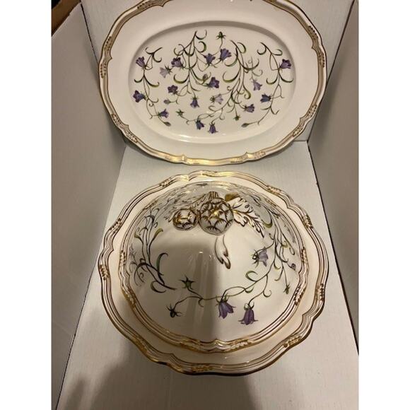 Spode Campanula Round Covered Vegetable & Oval Serving Platter Blue Y8283-F - Picture 4 of 5